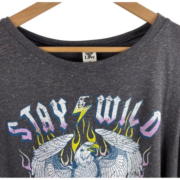 Stay Wild Live Free Graphic Tee By Sew In Love Womens Medium Cotton Blend Gray - Picture 4 of 7